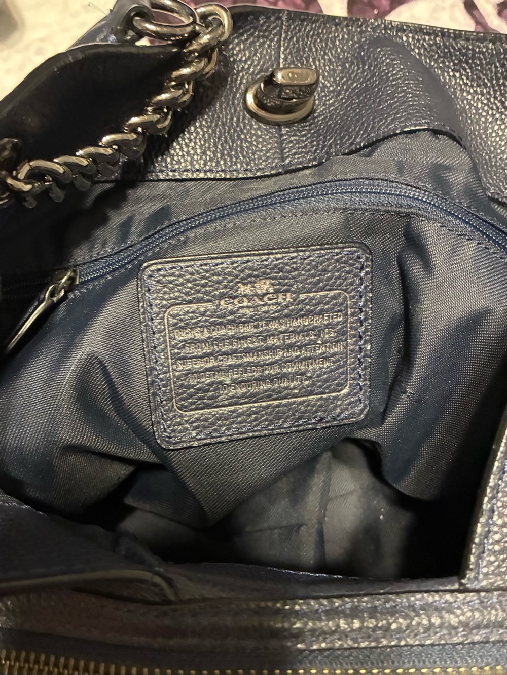 Coach Leather Madison Purse: Navy with Gunmetal Handle Accents - Picture 5 of 9